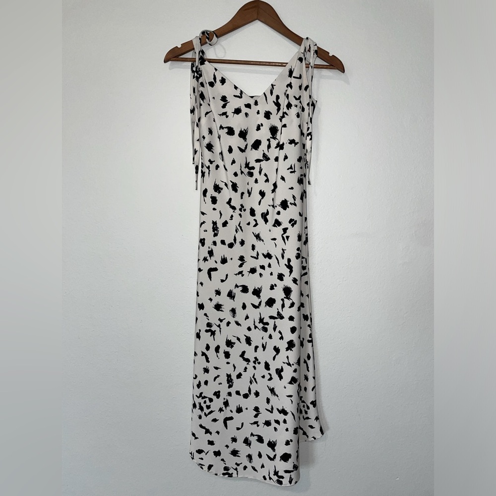 AUDREY 3+1 Leopard Speckled Ink Blot Print Tie Strap Midi Slip Style Dress EUC